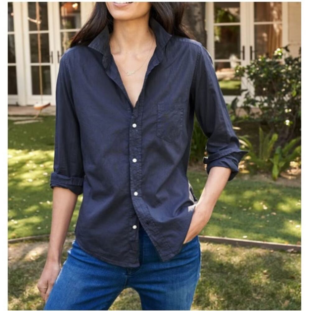 NEW Frank and Eileen Barry Woven Tailored Button-Up Shirt Navy Size XXS - Picture 1 of 5